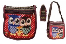 LL-182 OWL PRINT RED CANVAS BAG