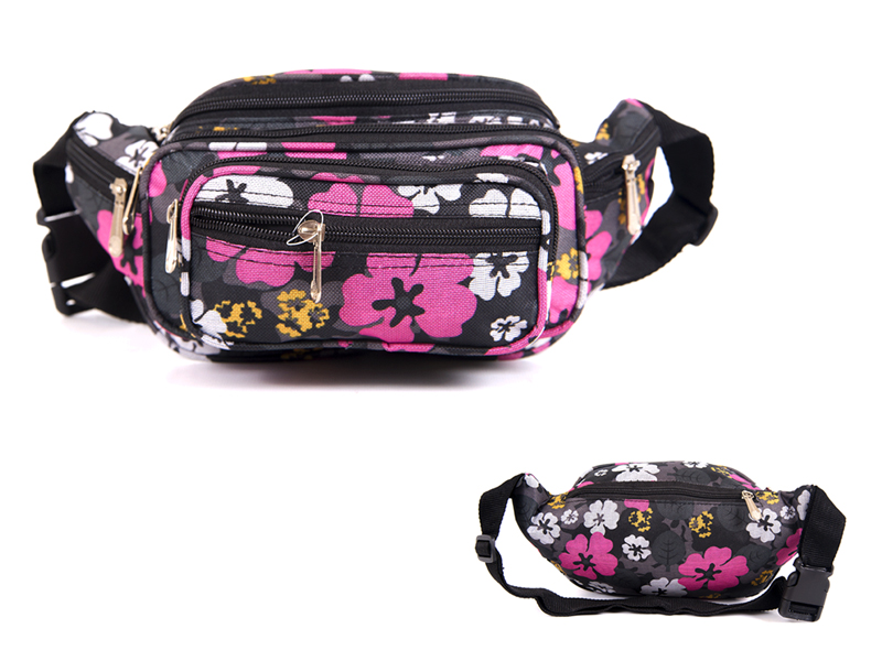 8056 Black/Pink Floral Bright Colored Multizip Bumbag