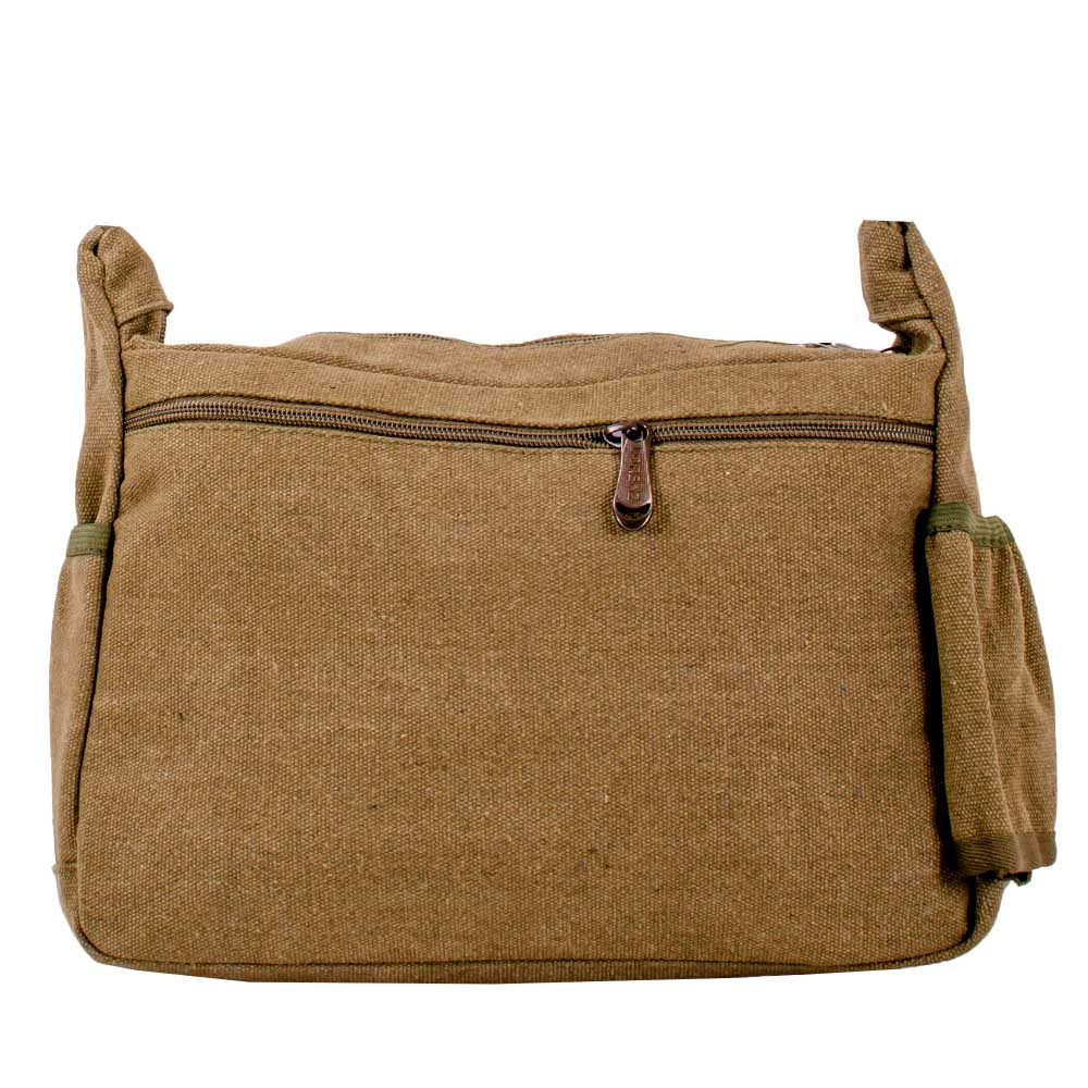 2562 GREEN CANVAS SHOULDER BAG W/6 ZIPS - Image 4