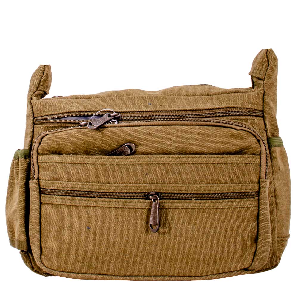 2562 GREEN CANVAS SHOULDER BAG W/6 ZIPS - Image 3