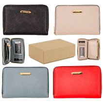 7120 BOX OF 12 SAFF LK ZIP RND PU PURSE W/ID WINDOW & COIN SEC