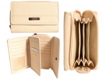 3708 CREAM RFID - C.Hide Zip Rnd Prse, Frnt Flp,Dble C.Card