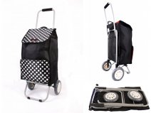6956 SHOPPING TROLLEY FOLDING BK FRAME  BLACK POLKA DOT