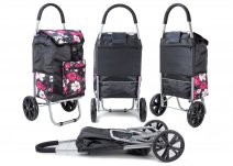 ST-07 COLLAPSABLE SHOPPING TROLLEY 2 WHEELS BLACK PINK FLOWER