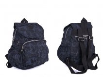 2504 BLK Patt'nd Crinkled Nylon B'Pck,2Zips,2Pocket