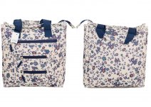 LL-7432 SHOPPING BAG BEIGE NAVY FLOWER PRINT