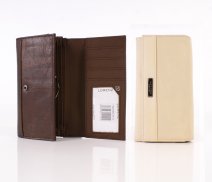 3713  CREAM 17cm Cow Hide Concertina Purse