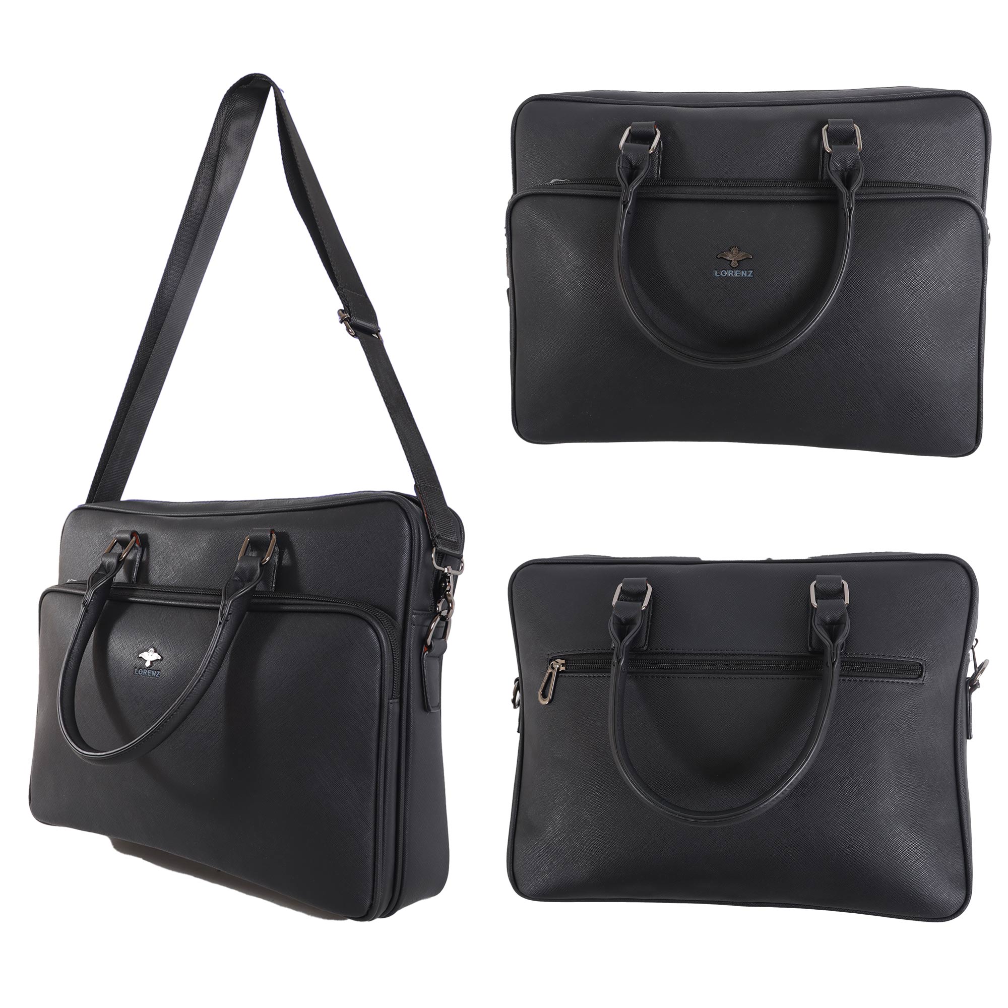 6891 BLACK LEATHER LORENZ LAPTOP BAG