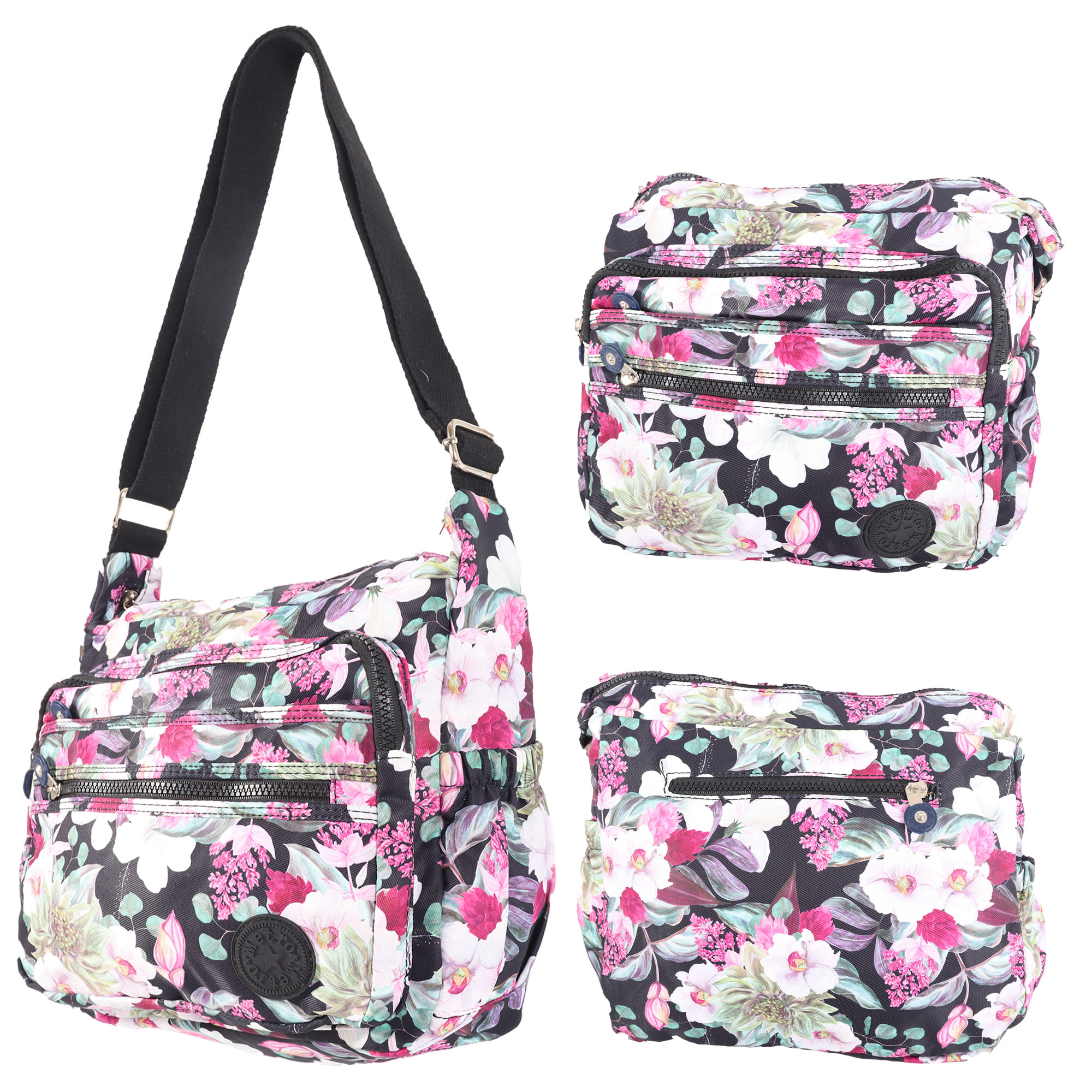 LL-54P BLACK FLORAL SHOULDER BAG
