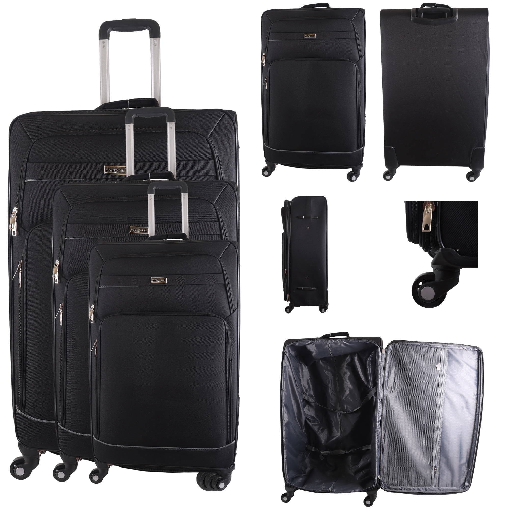 N516 BLACK TRAVEL TROLLEY SUITCASE SET OF 3