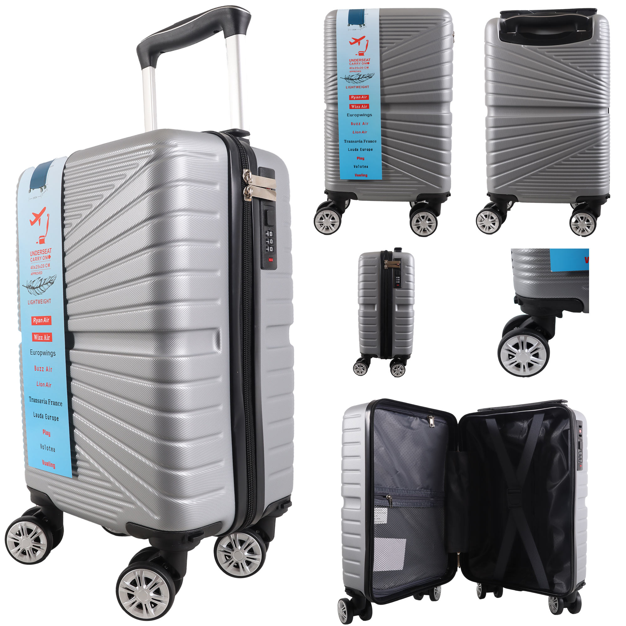 T-HC-US-1611 SILVER RYAN AIR CABIN-SIZED TROLLEY SUITCASE