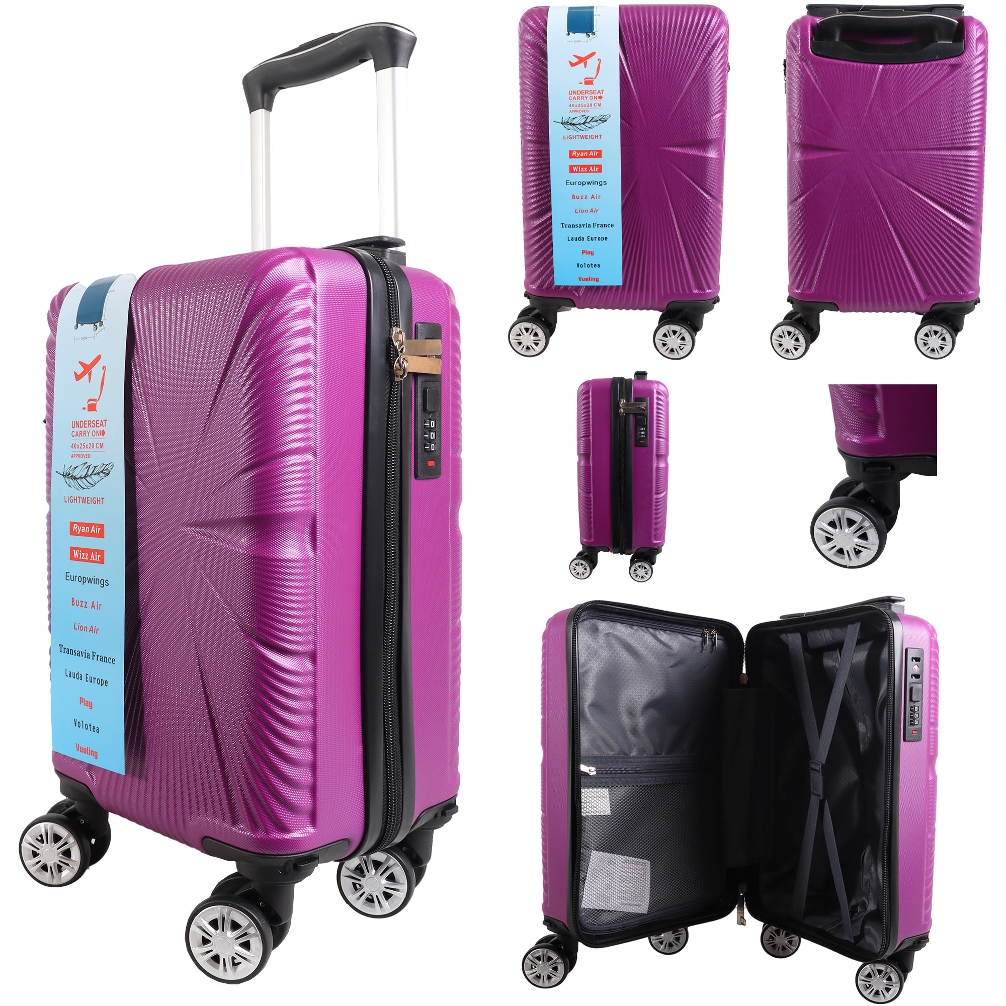 T-HC-US-1629 DARK PURPLE RYAN AIR CABIN-SIZED TROLLEY SUITCASE