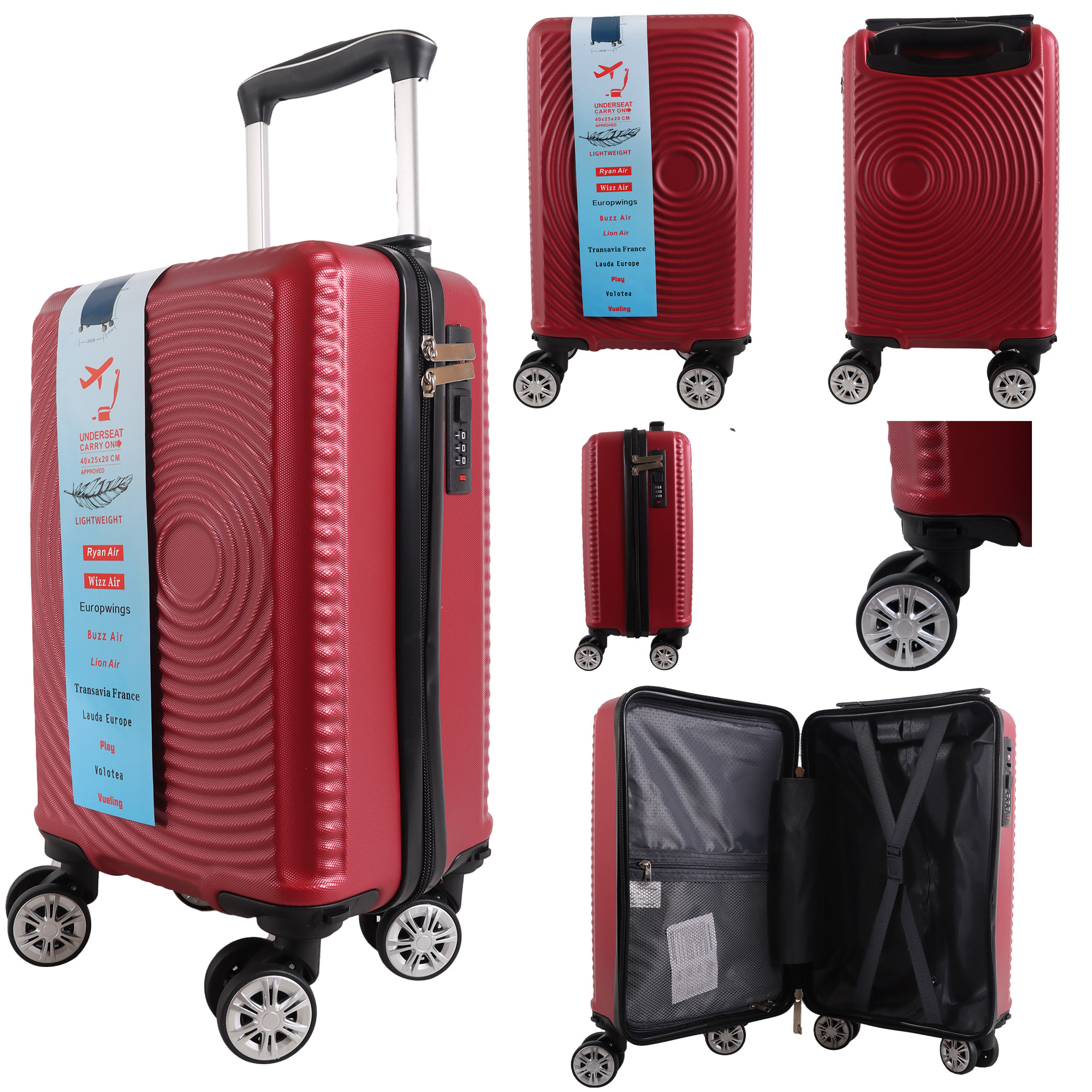 T-HC-US-1630 BURGUNDY RYAN AIR CABIN-SIZED TRAVEL TROLLEY SUITCASE