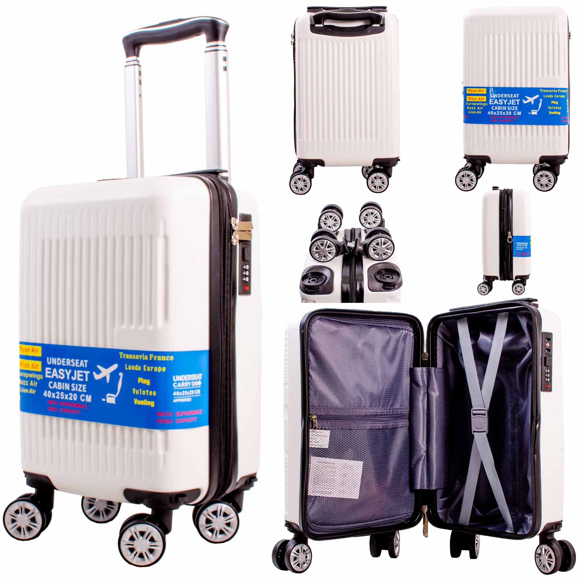 T-HC-US-1631 WHITE RYANAIR TRAVEL TROLLEY SUITCASE