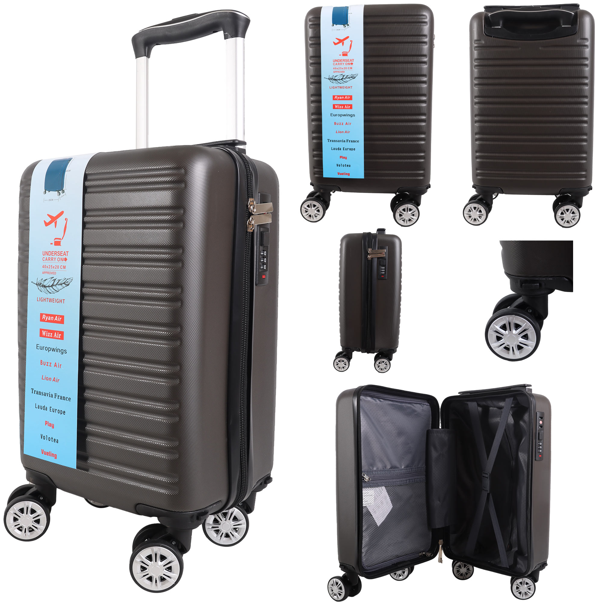 T-HC-US-1632 DARK GREY RYANAIR TRAVEL TROLLEY SUITCASE