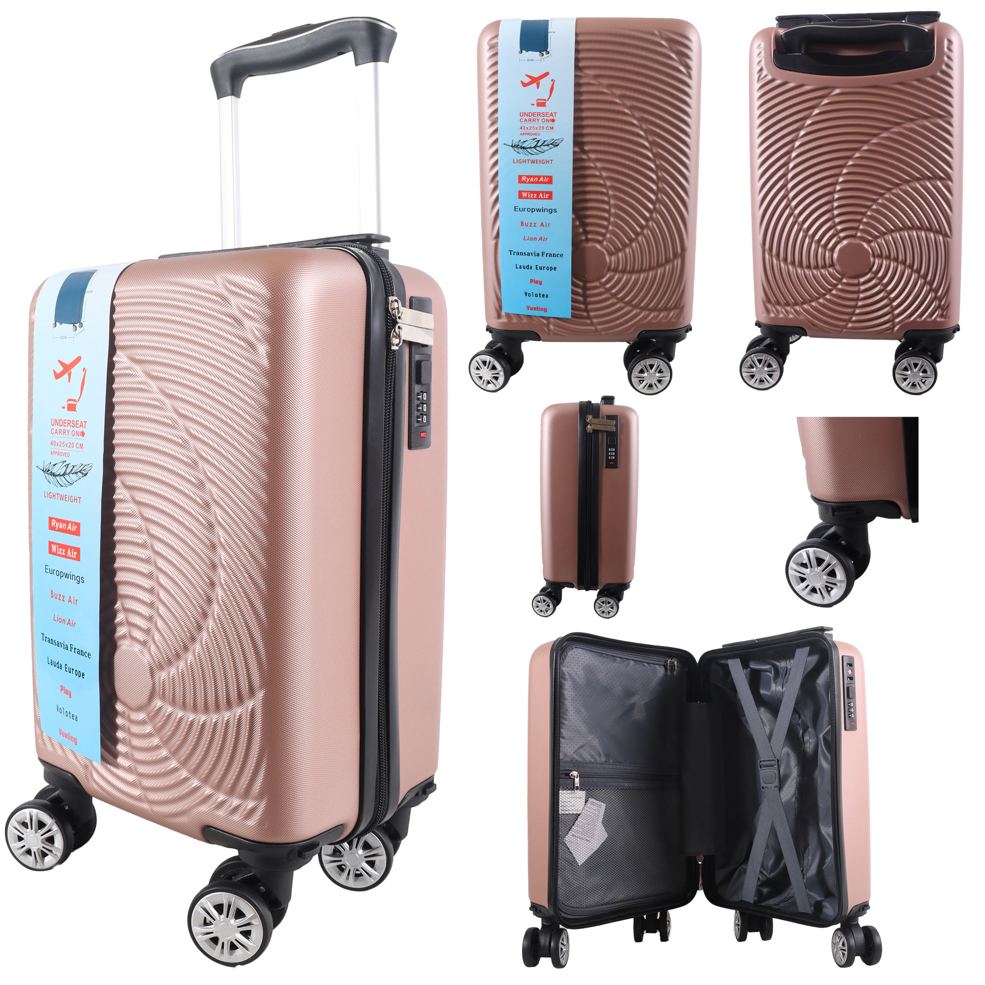 T-HC-US-1633 ROSE GOLD RYAN AIR CABIN-SIZED TROLLEY SUITCASE