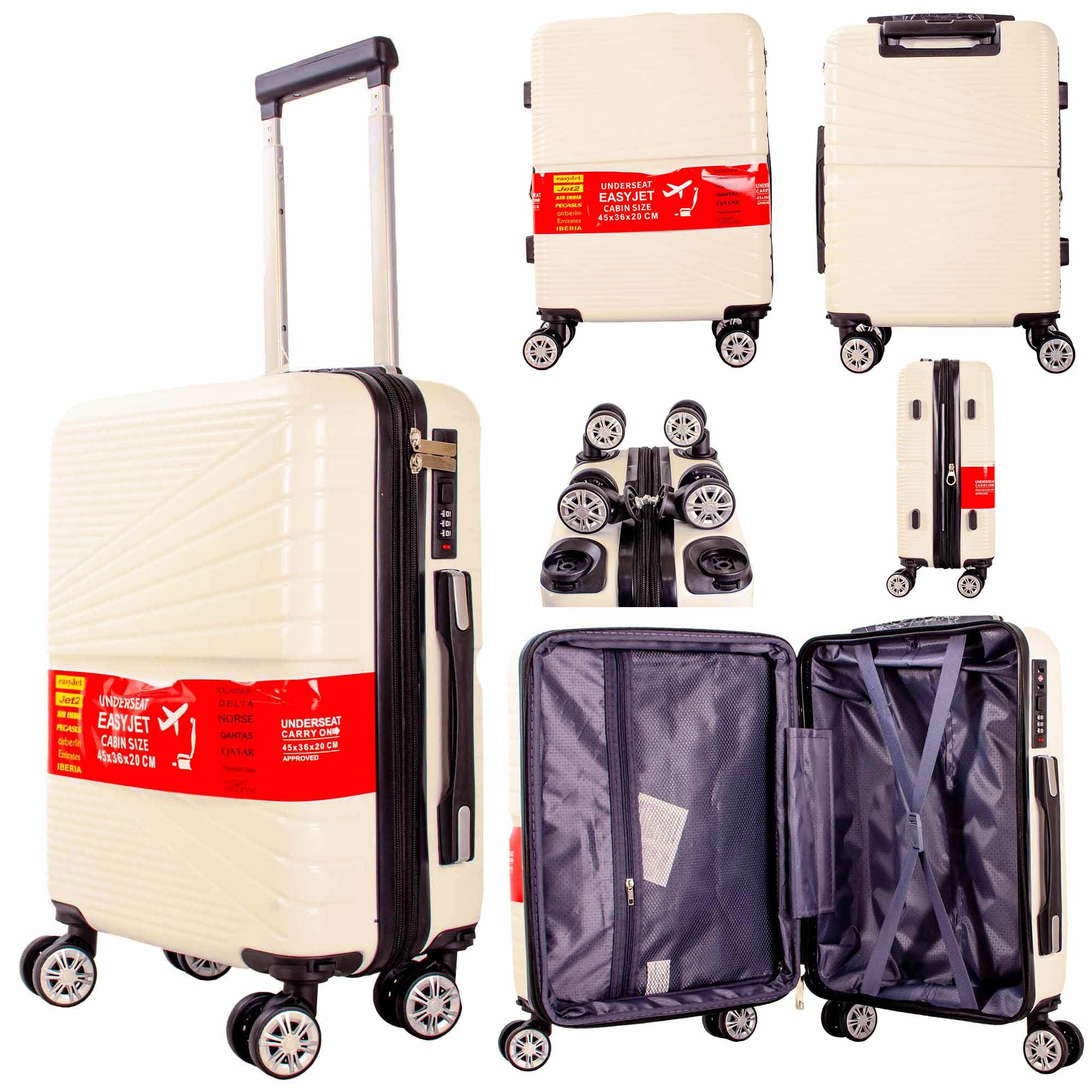 T-HC-US-1811 BEIGE CABIN-SIZE EASYJET TRAVEL TROLLEY SUITCASE