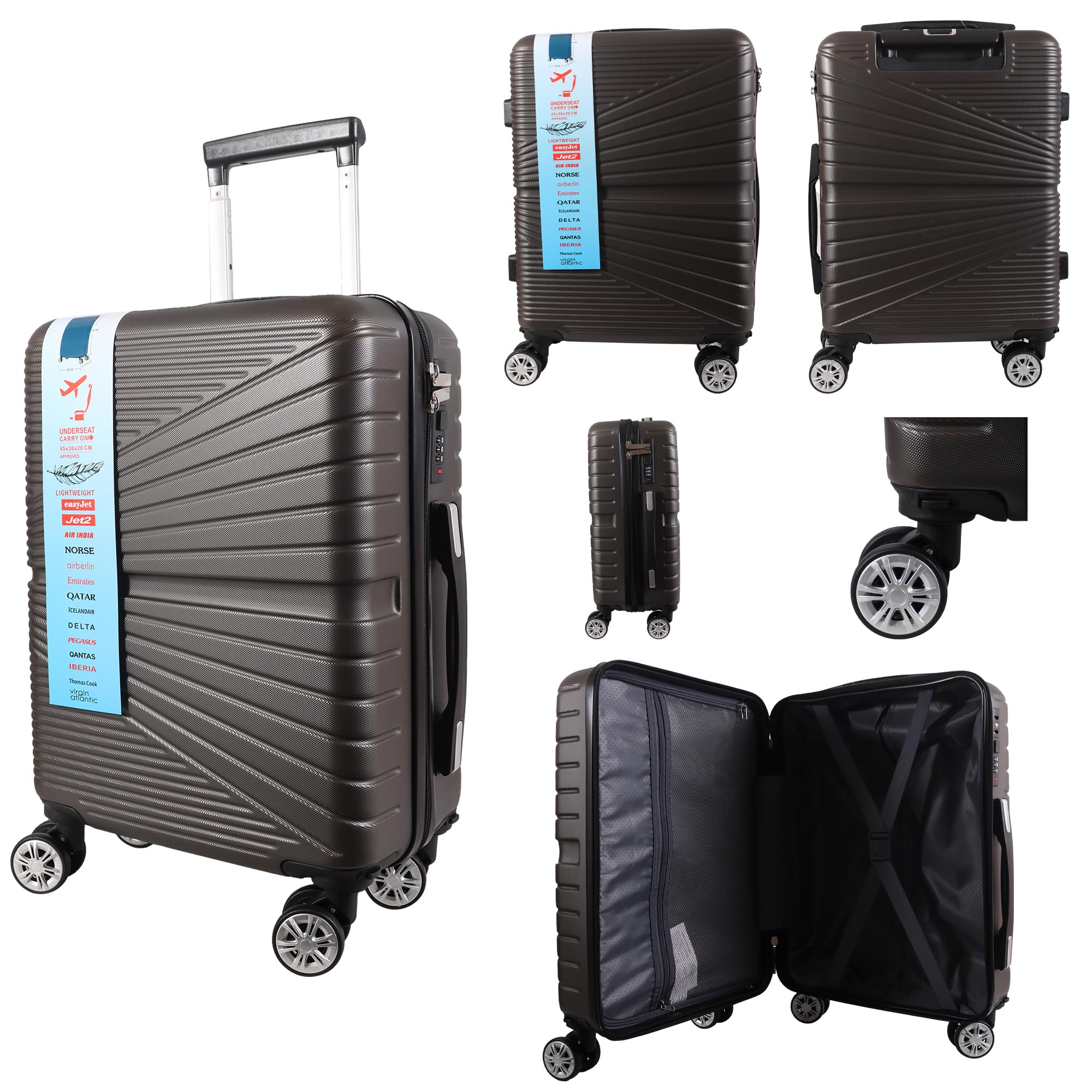 T-HC-US-1811 DARK GREY CABIN-SIZE EASYJET TRAVEL TROLLEY SUITCASE