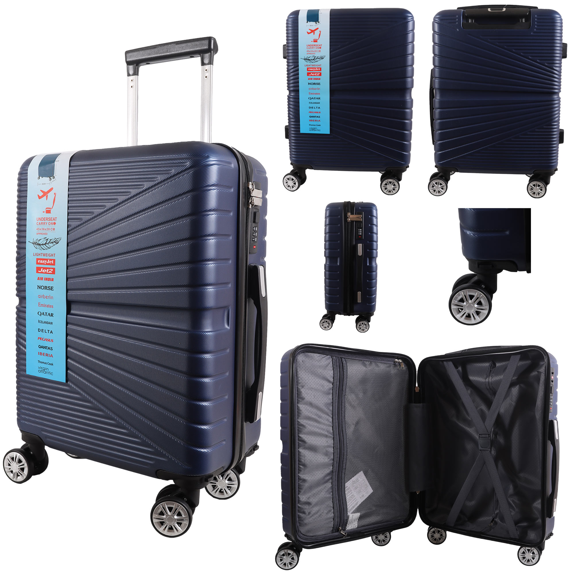 T-HC-US-1811 NAVY CABIN-SIZE EASYJET TRAVEL TROLLEY SUITCASE