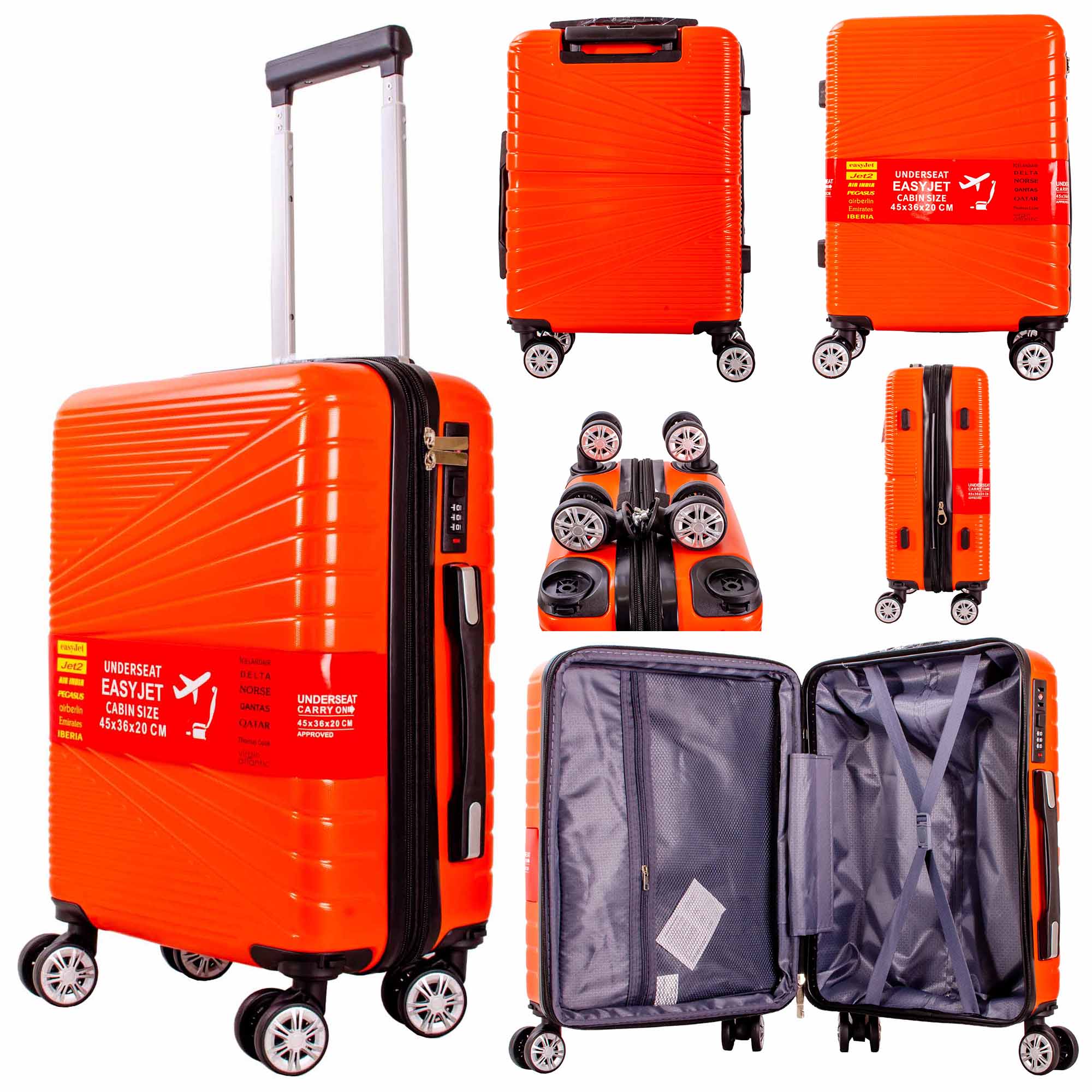 T-HC-US-1811 ORANGE CABIN-SIZE EASYJET TRAVEL TROLLEY SUITCASE