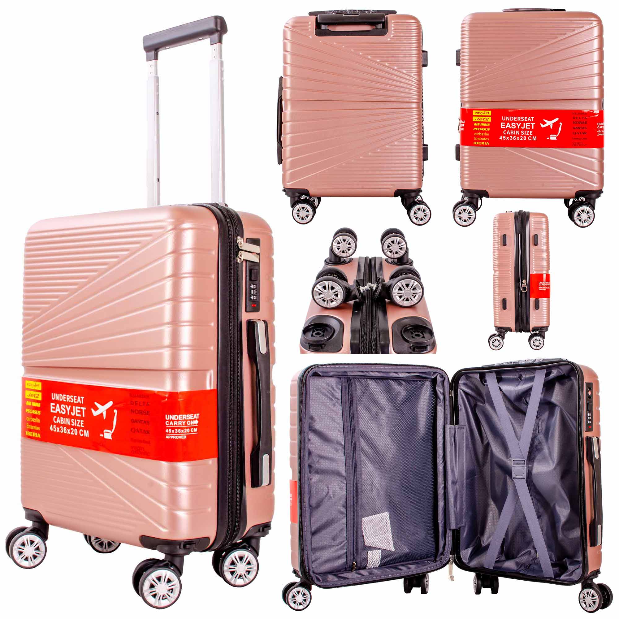 T-HC-US-1811 ROSE GOLD CABIN-SIZE EASYJET TRAVEL TROLLEY SUITCASE