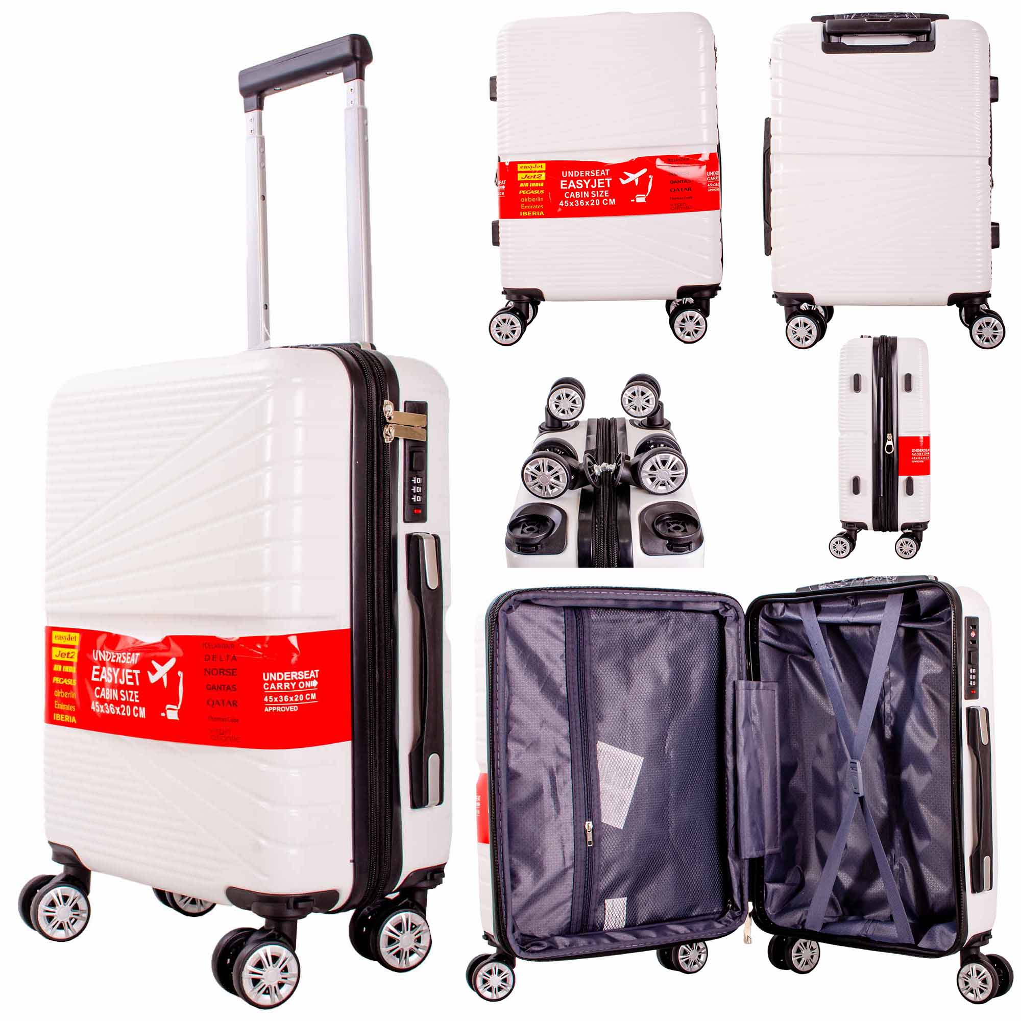 T-HC-US-1811 WHITE CABIN-SIZE EASYJET TRAVEL TROLLEY SUITCASE