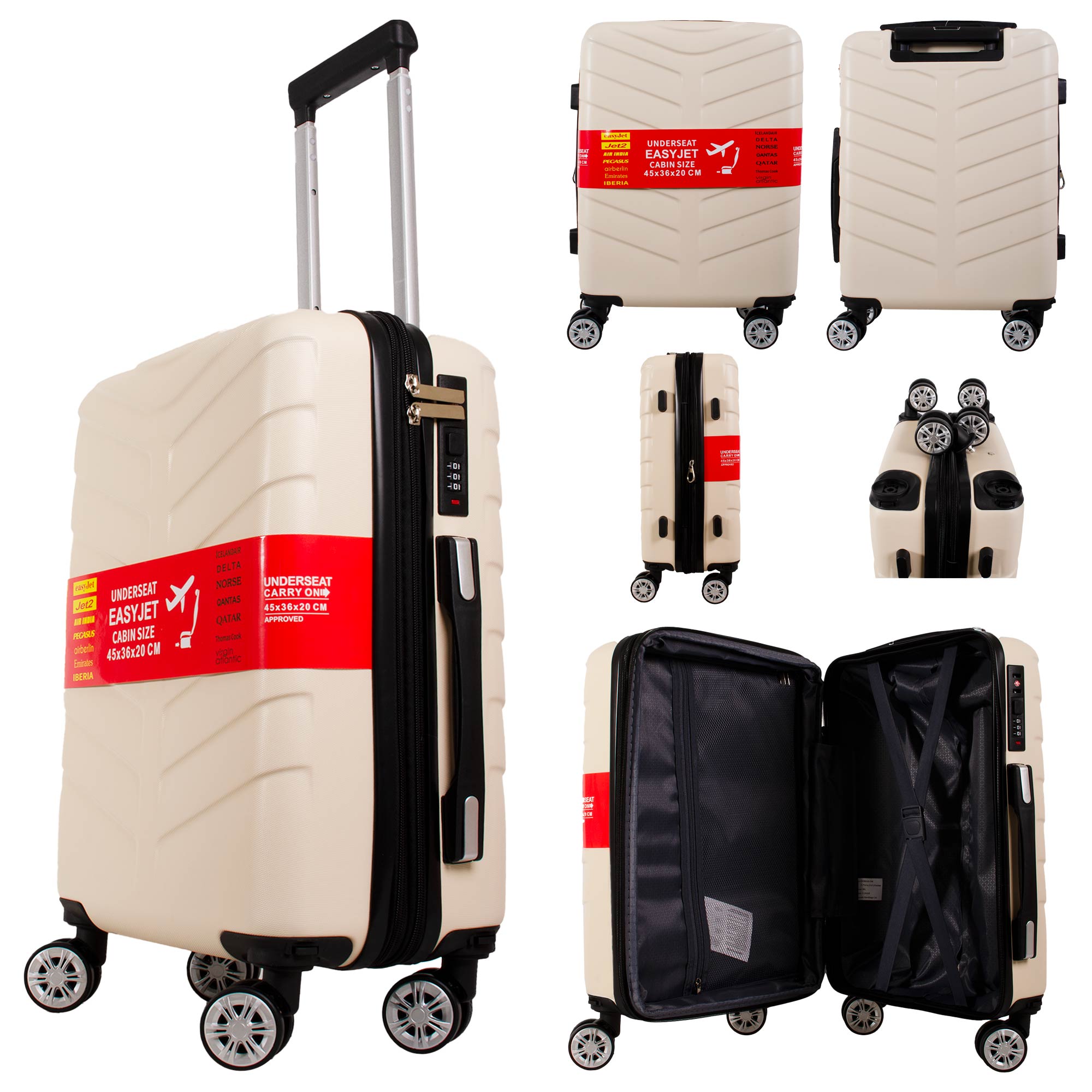 T-HC-US-1826 BEIGE CABIN-SIZE EASYJET TRAVEL TROLLEY SUITCASE