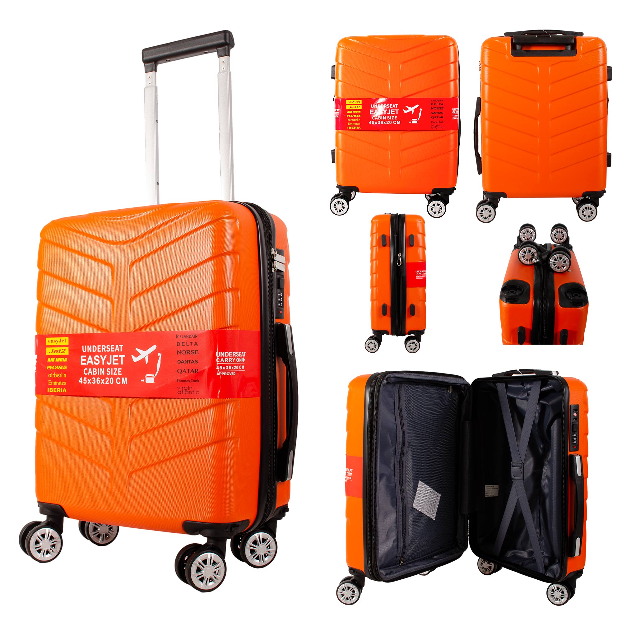 T-HC-US-1826 ORANGE BLACK CABIN-SIZE EASYJET TRAVEL TROLLEY SUITCASE