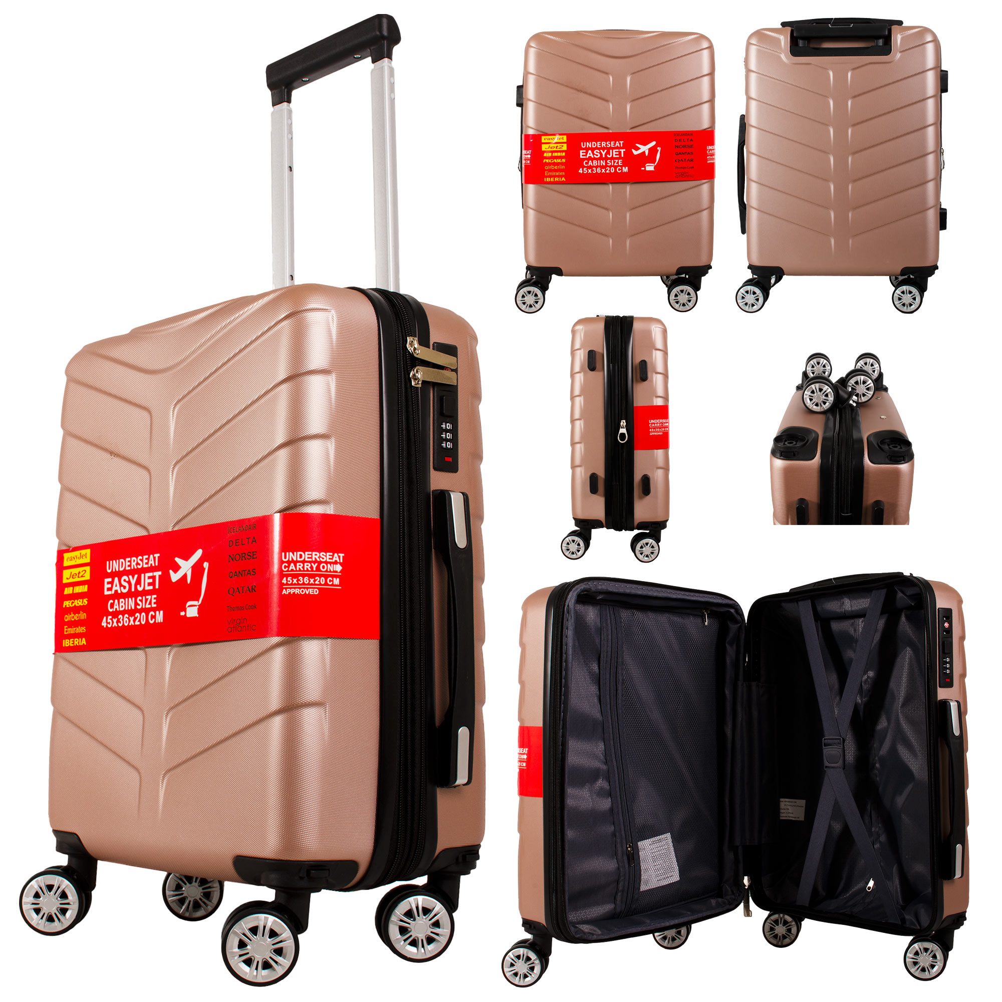 T-HC-US-1826 ROSE GOLD CABIN-SIZE EASYJET TRAVEL TROLLEY SUITCASE