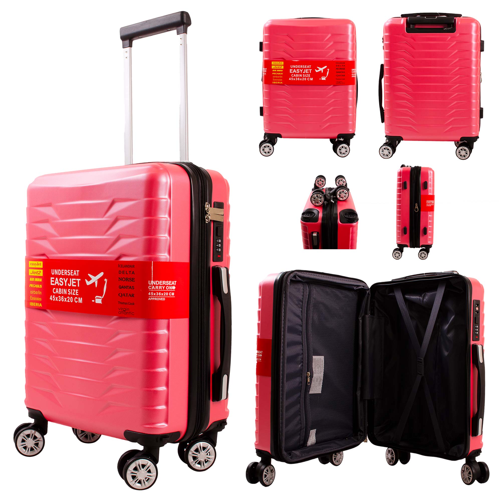 T-HC-US-1827 BRIGHT PINK CABIN-SIZE EASYJET TRAVEL TROLLEY SUITCASE