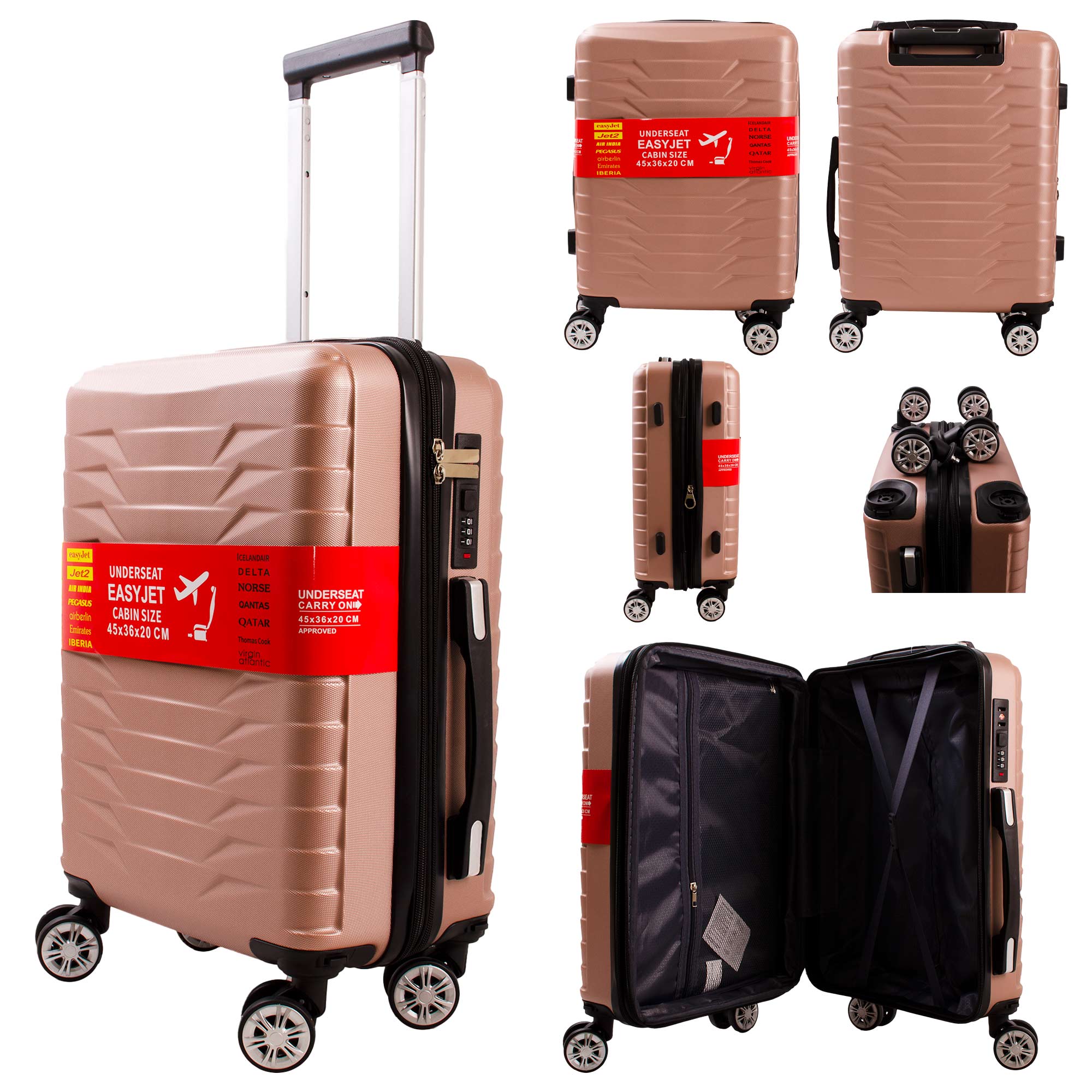 T-HC-US-1827 ROSE-GOLD CABIN-SIZE EASYJET TRAVEL TROLLEY SUITCASE