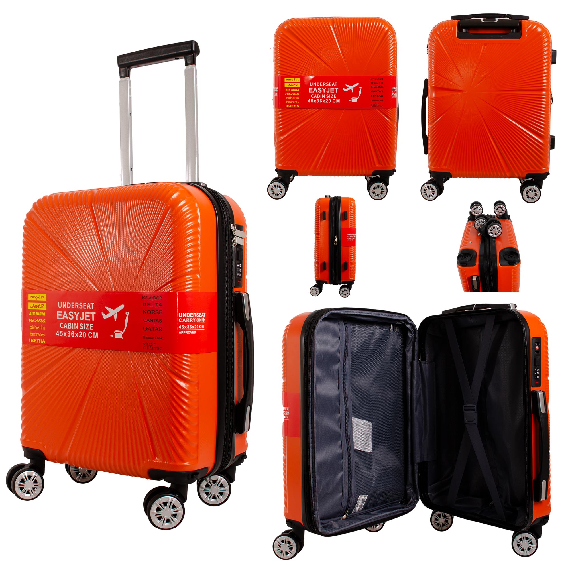 T-HC-US-1829 ORANGE CABIN-SIZE EASYJET TRAVEL TROLLEY SUITCASE