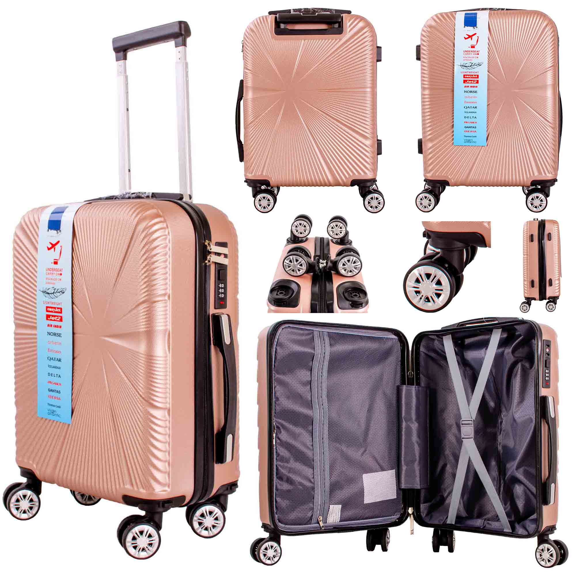 T-HC-US-1829 ROSE GOLD CABIN-SIZE EASYJET TRAVEL TROLLEY SUITCASE