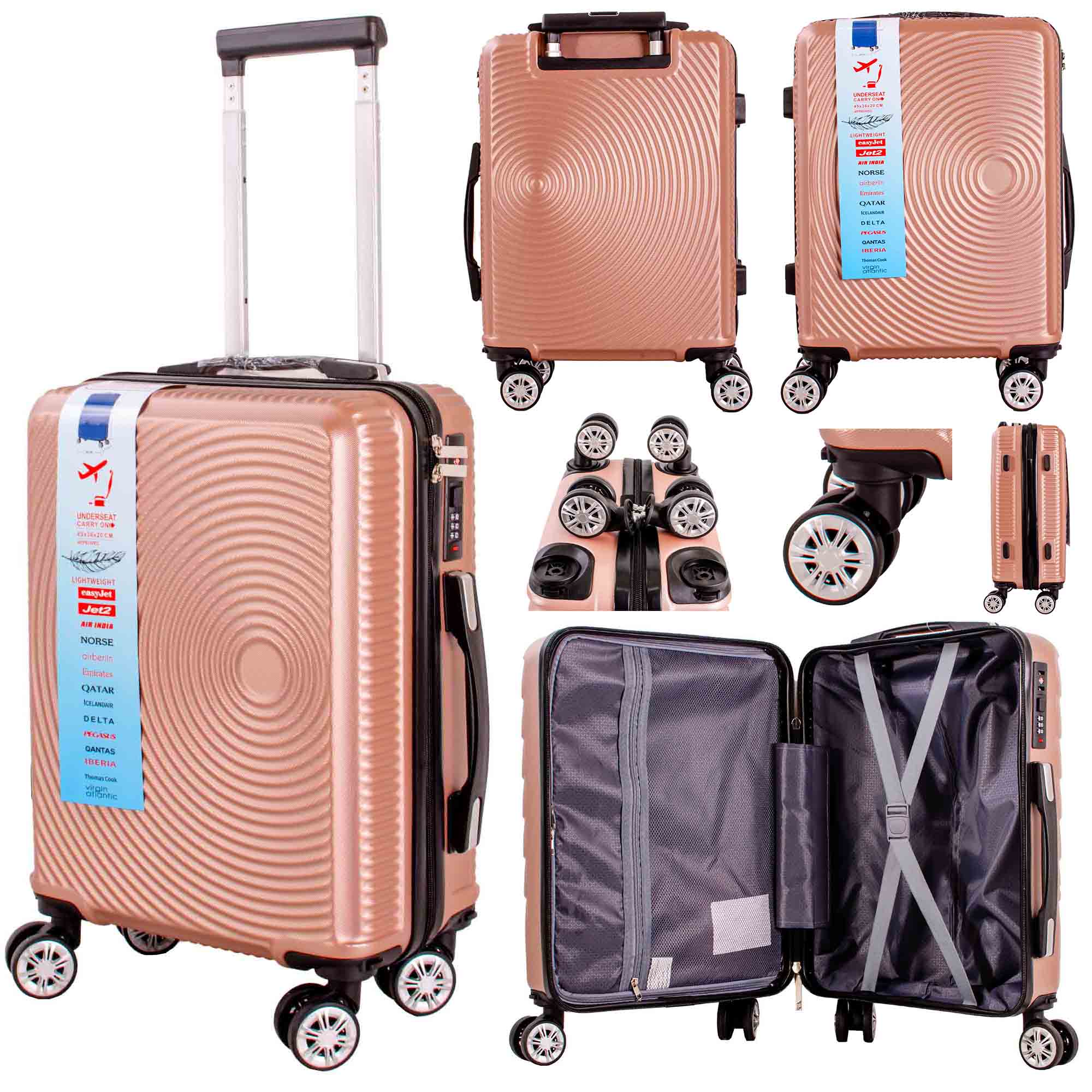 T-HC-US-1830 ROSE GOLD CABIN-SIZE EASYJET TRAVEL TROLLEY SUITCASE