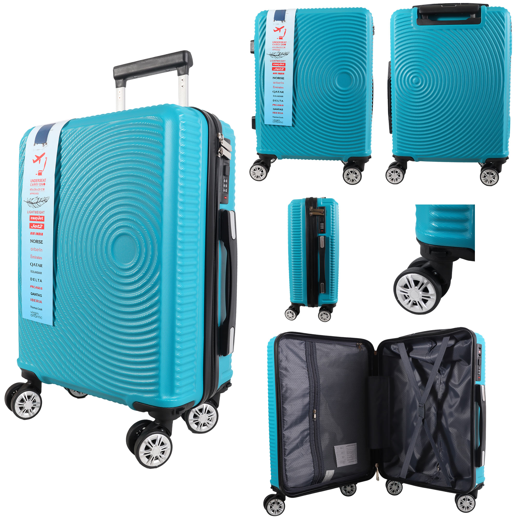 T-HC-US-1830 TEAL CABIN-SIZE EASYJET TRAVEL TROLLEY SUITCASE