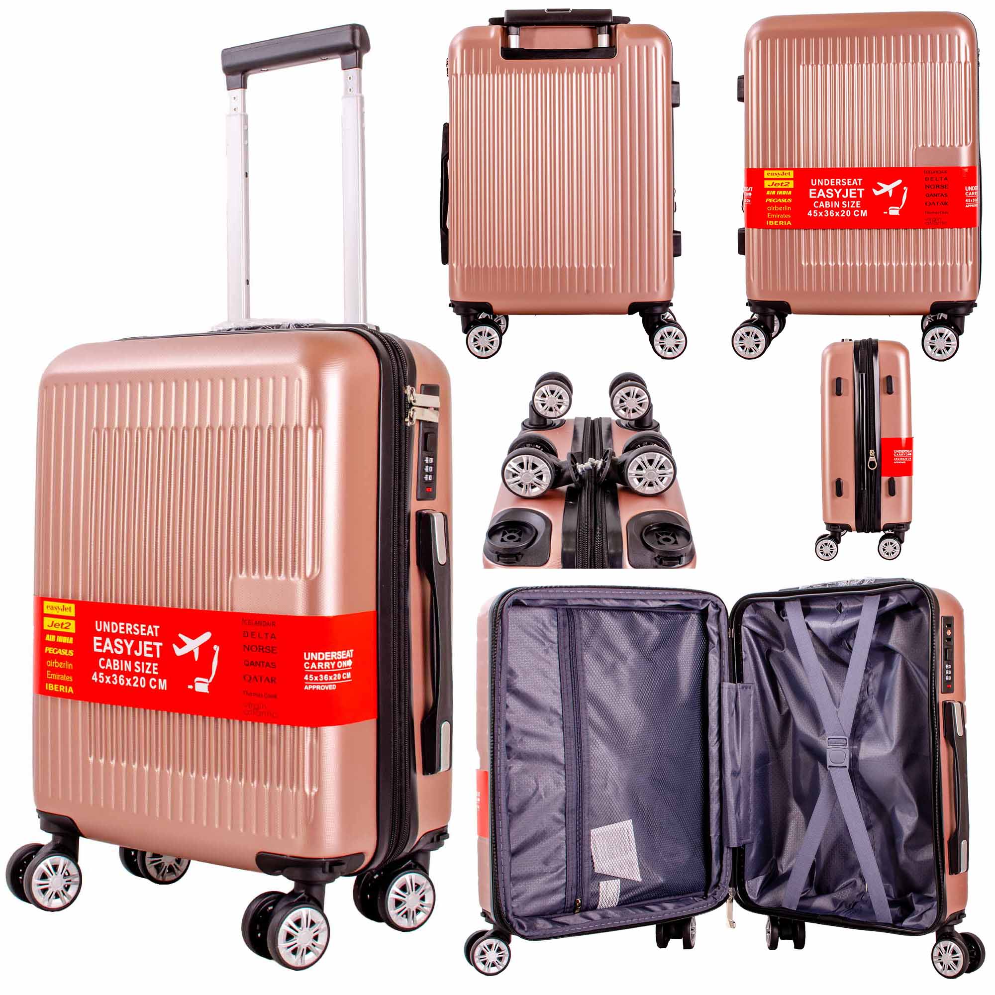 T-HC-US-1831 ROSE GOLD UNDERSEAT CABIN-SIZE EASYJET TROLLEY SUITCASE