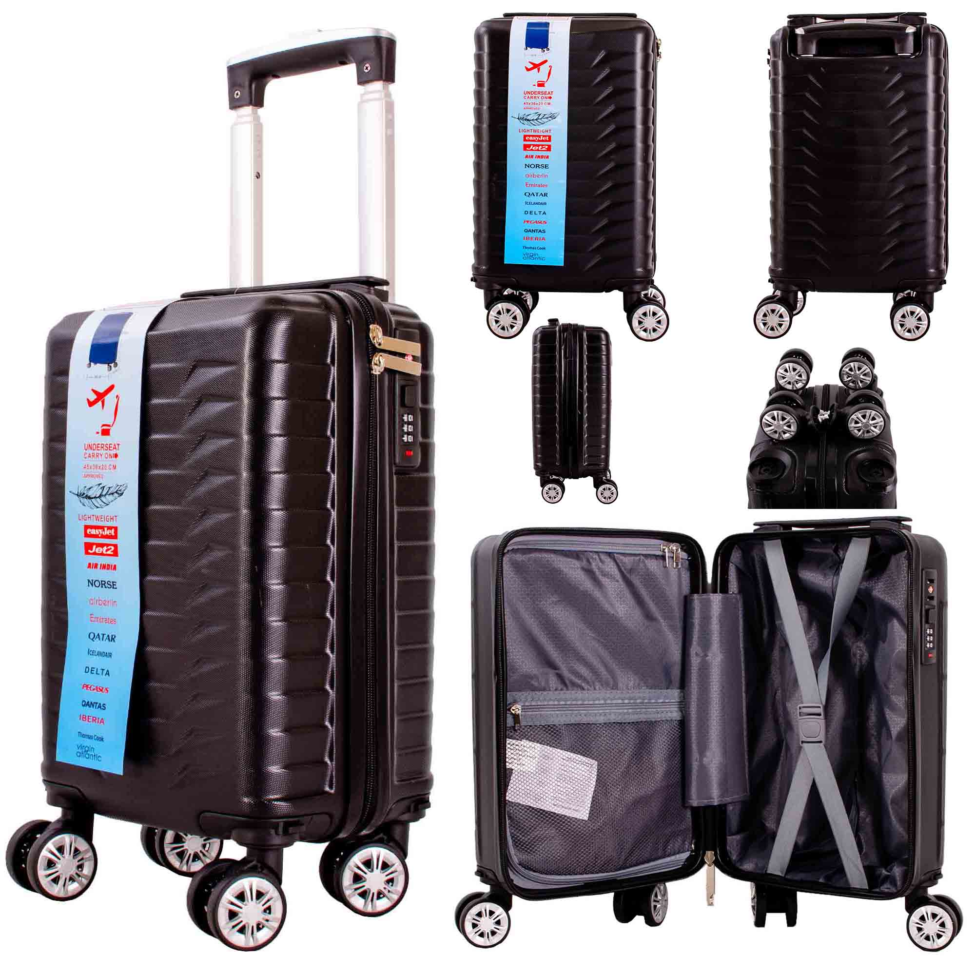 T-HC-US-1627 BLACK RYAN AIR CABIN-SIZED TRAVEL TROLLEY SUITCASE
