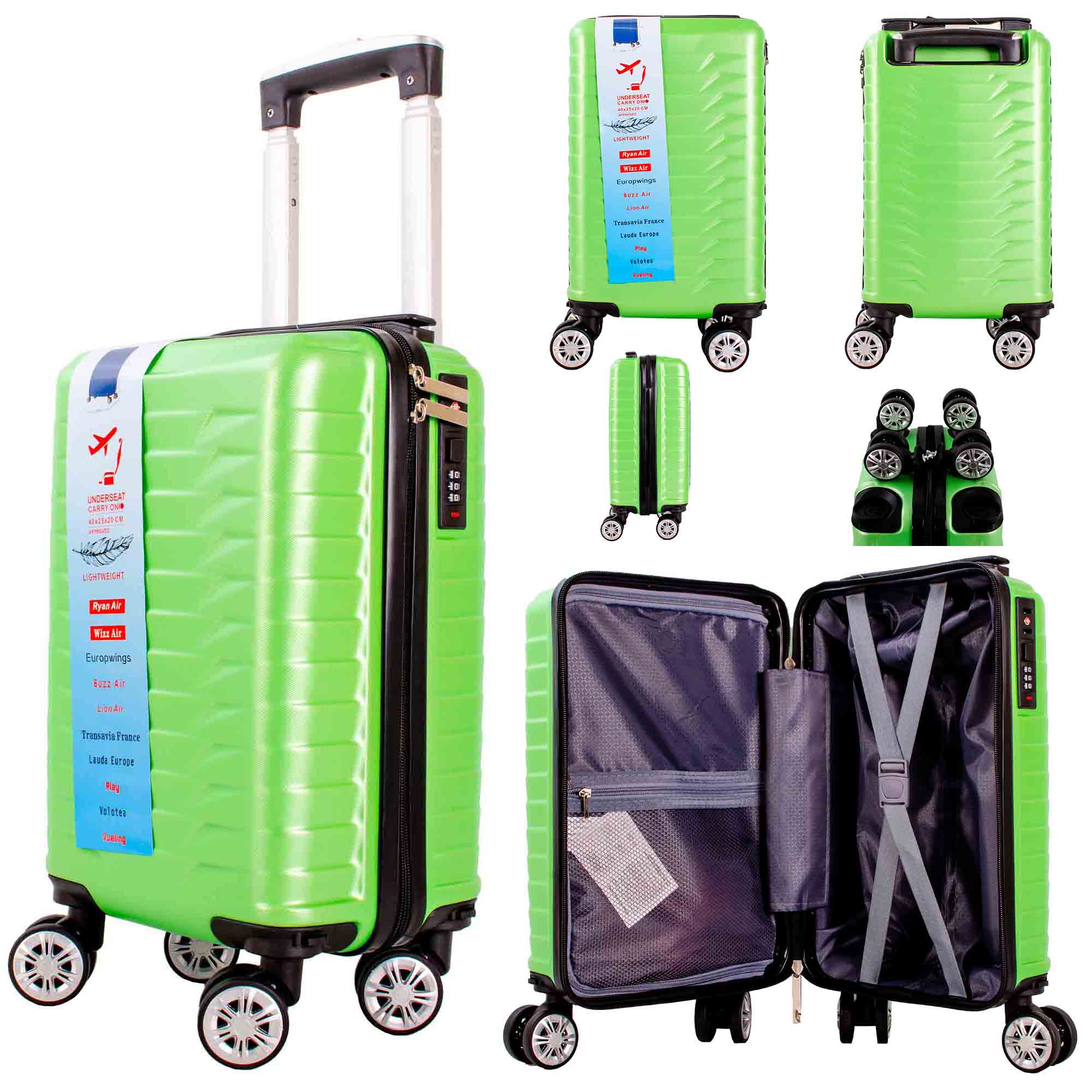 T-HC-US-1627 LIME GREEN RYAN AIR CABIN-SIZED TRAVEL TROLLEY SUITCASE