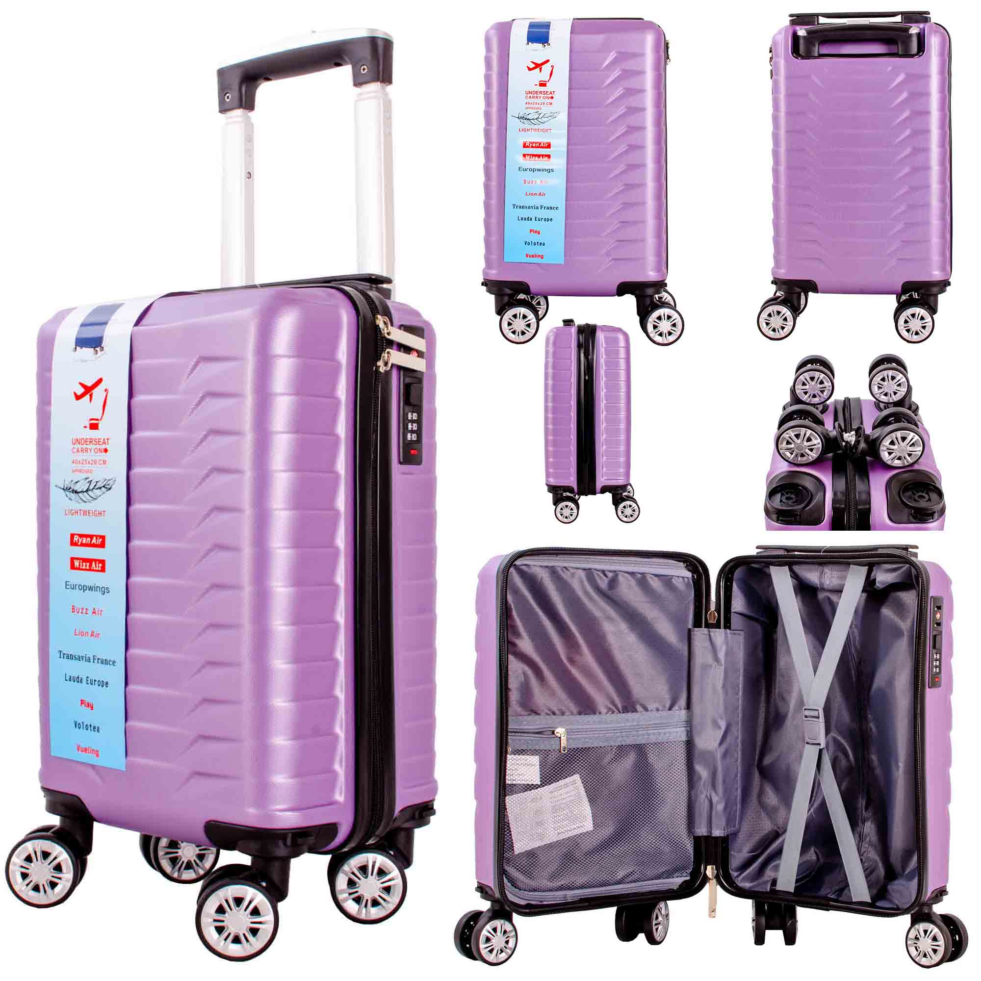 T-HC-US-1627 PURPLE RYAN AIR CABIN-SIZED TRAVEL TROLLEY SUITCASE