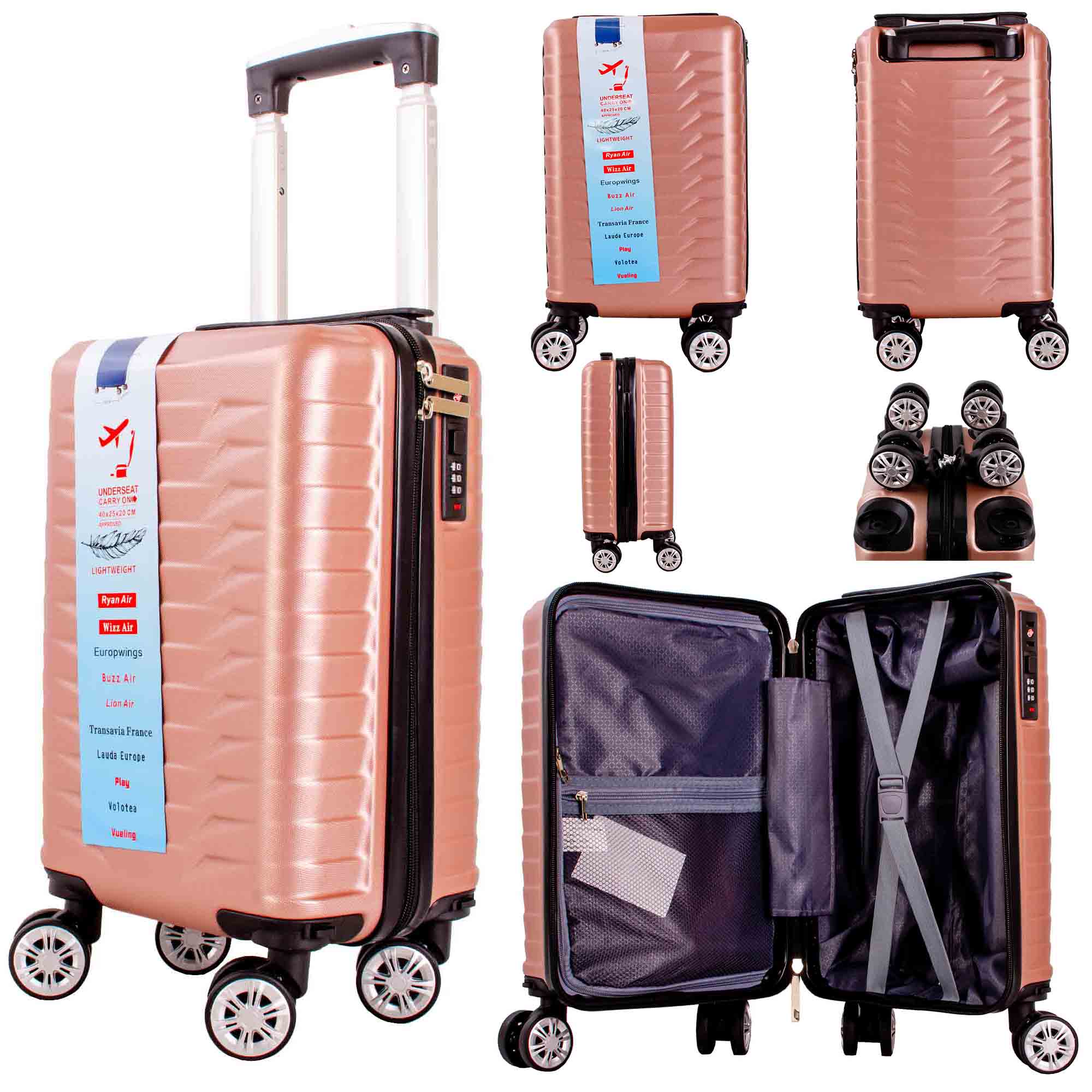 T-HC-US-1627 ROSE GOLD RYAN AIR CABIN-SIZED TRAVEL TROLLEY SUITCASE