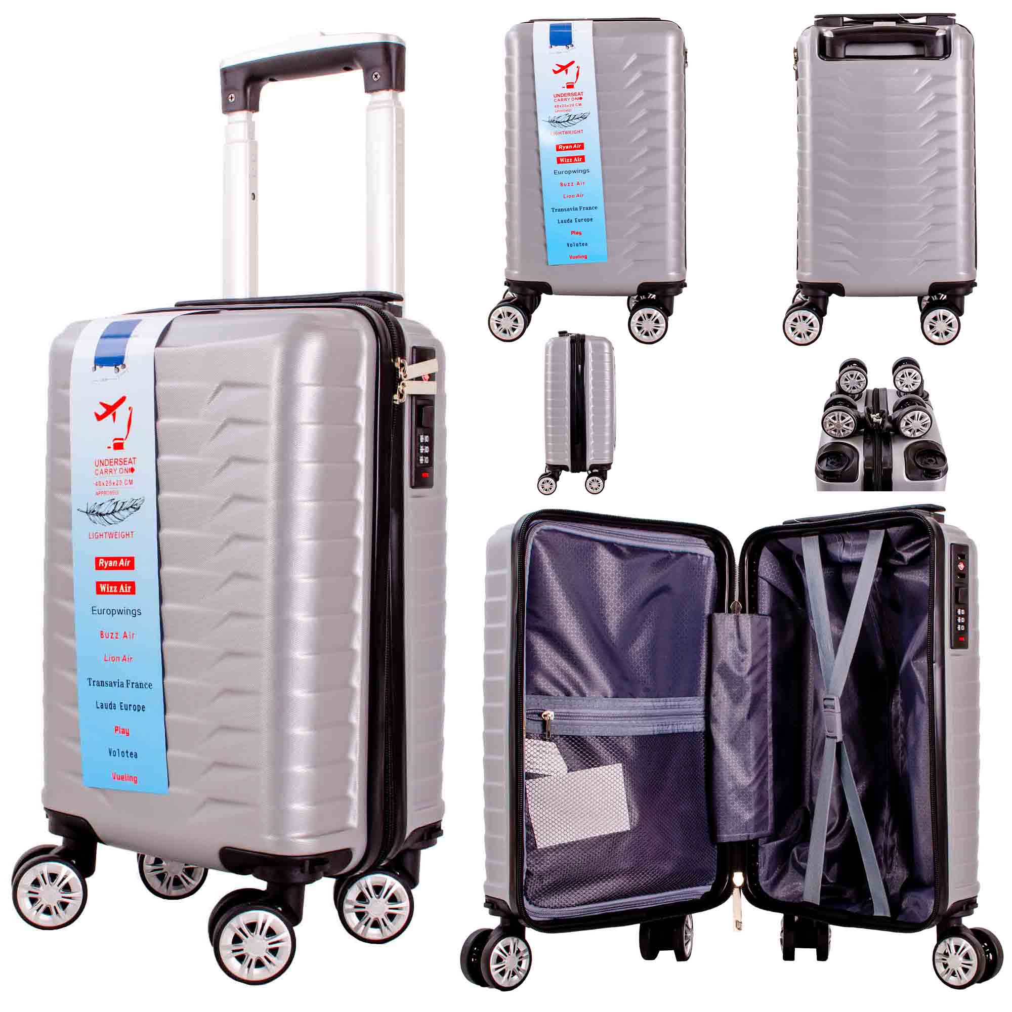 T-HC-US-1627 SILVER RYAN AIR CABIN-SIZED TRAVEL TROLLEY SUITCASE