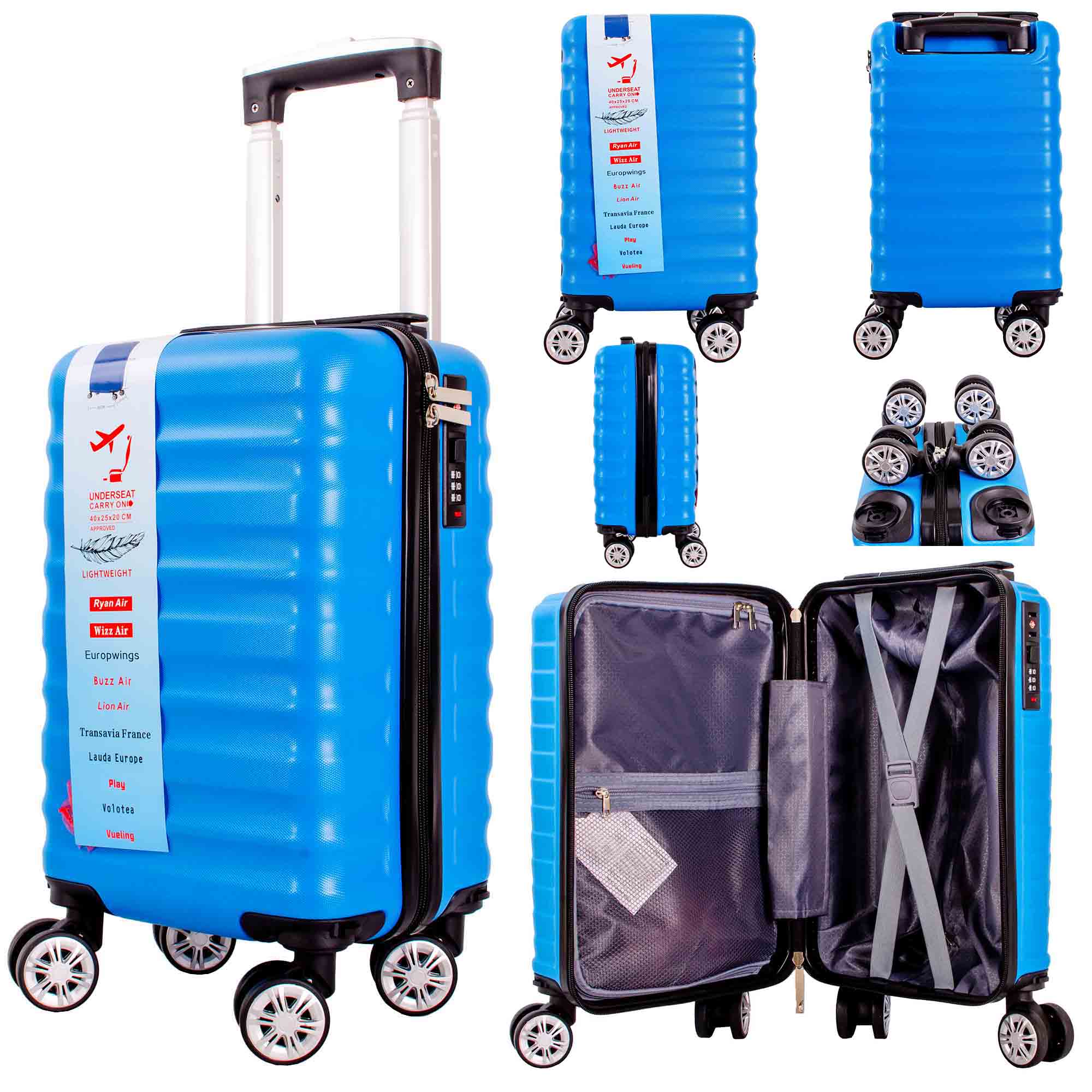 T-HC-US-1628 BLUE 15.7'' UNDER-SEAT CABIN-SIZE TRAVEL TROLLEY