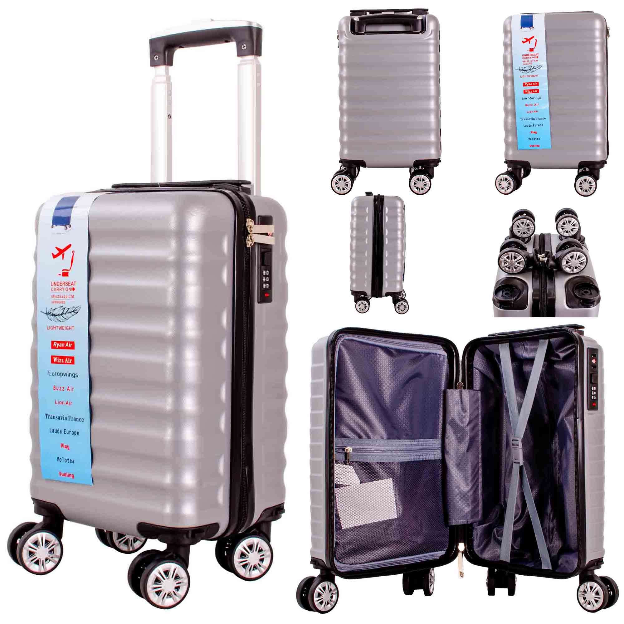 T-HC-US-1628 SILVER 15.7'' UNDER-SEAT CABIN-SIZE TRAVEL TROLLEY