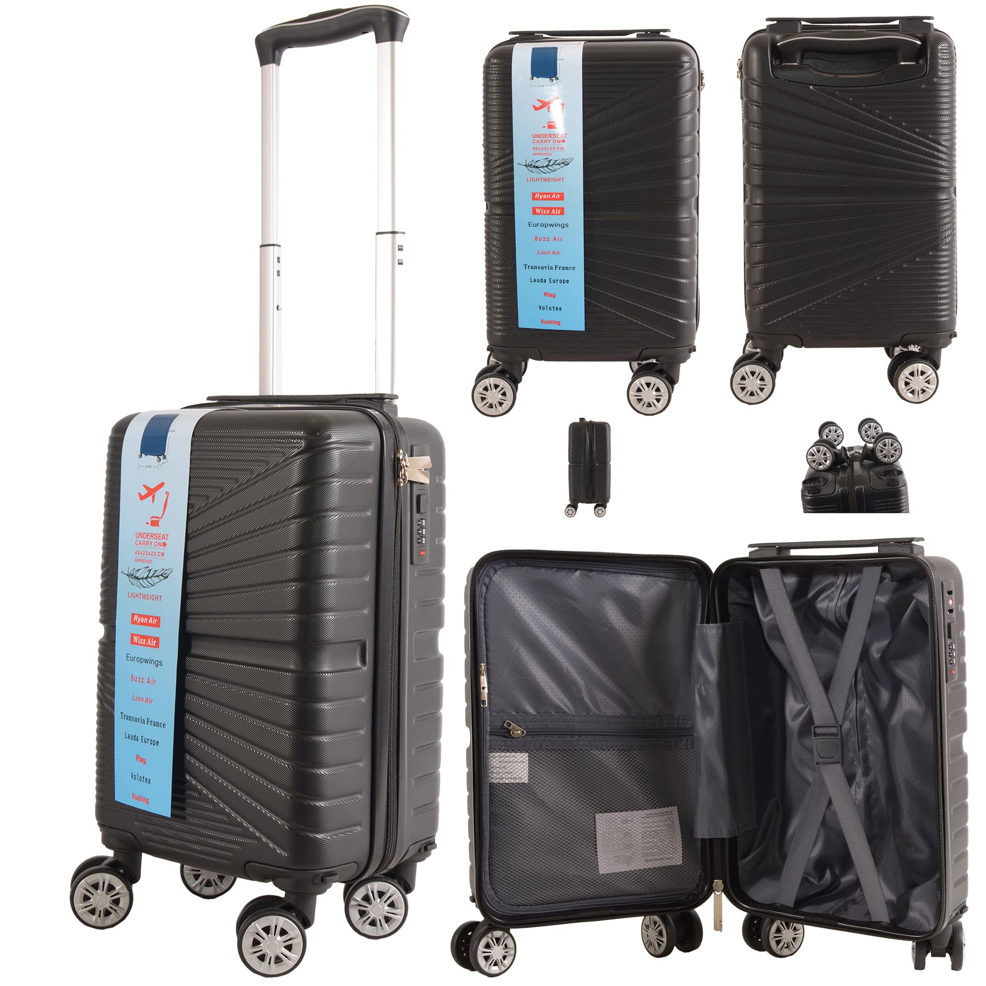T-HC-US-1611 BLACK RYAN AIR UNDERSEAT CABIN-CASE TROLLEY SUITCASE