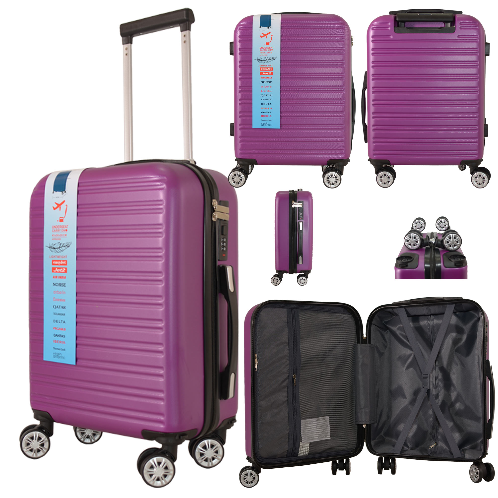 T-HC-US-1832 DARK PURPLE UNDERSEAT CABIN-SIZE EASYJET TROLLEY SUITCASE