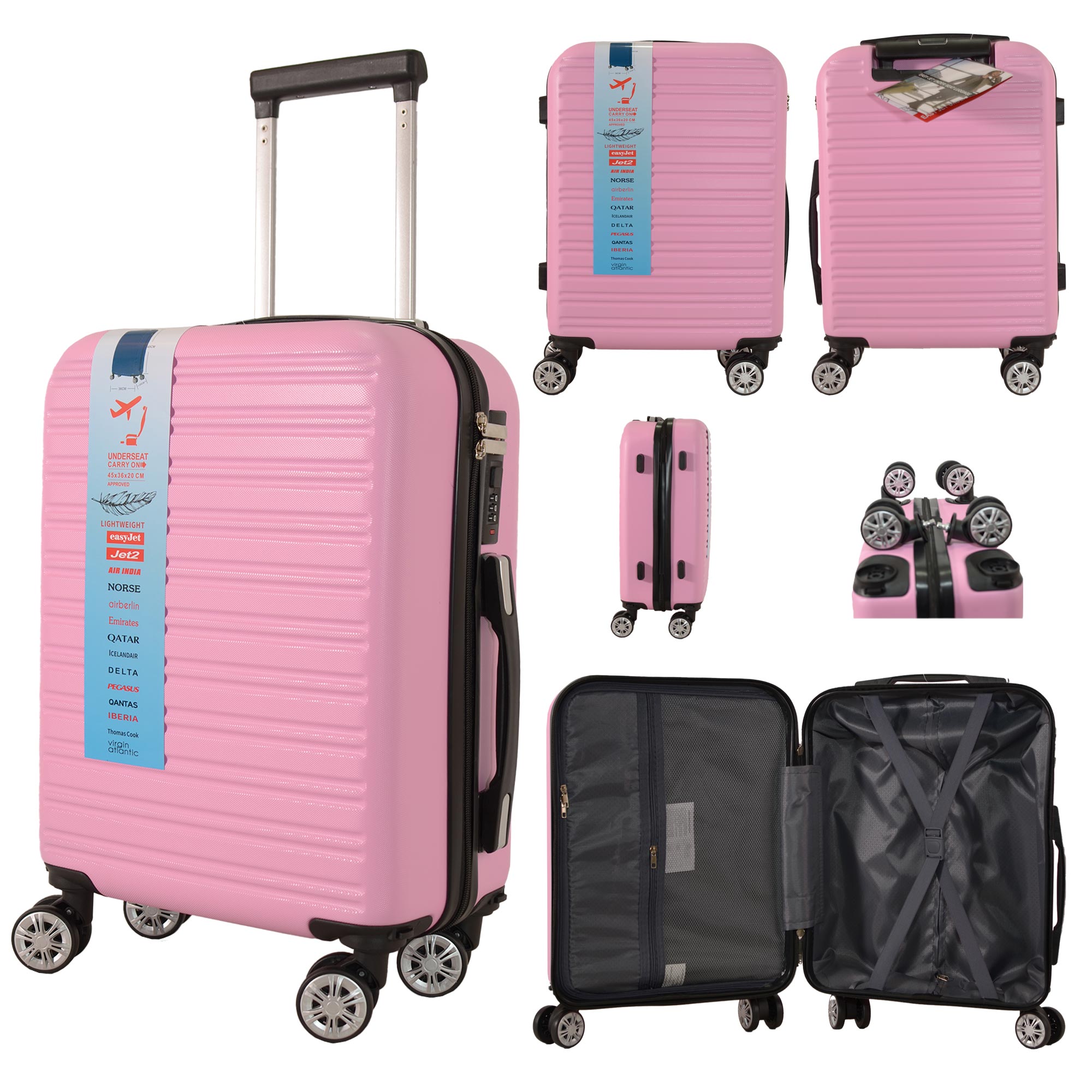 T-HC-US-1832 PINK UNDERSEAT CABIN-SIZE EASYJET TROLLEY SUITCASE