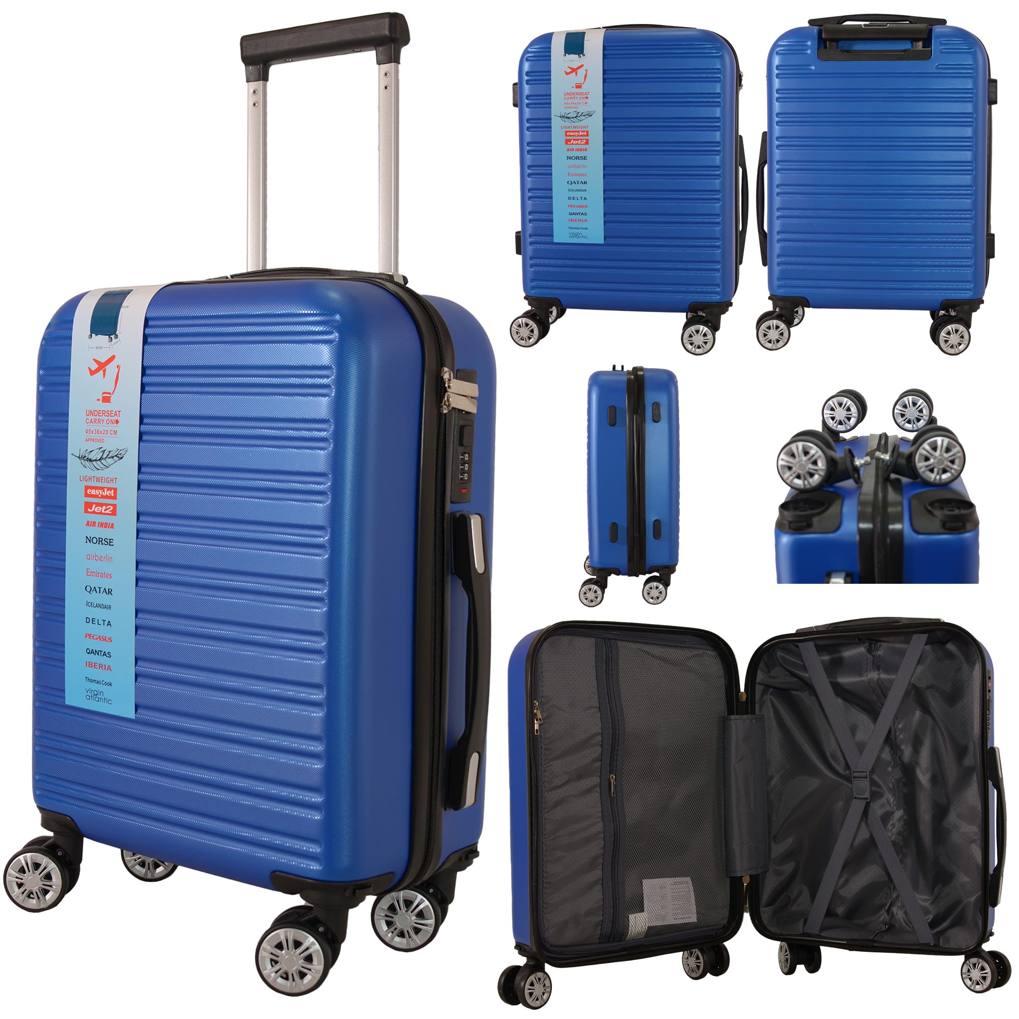 T-HC-US-1832 ROYAL BLUE UNDERSEAT CABIN-SIZE EASYJET TROLLEY SUITCAS
