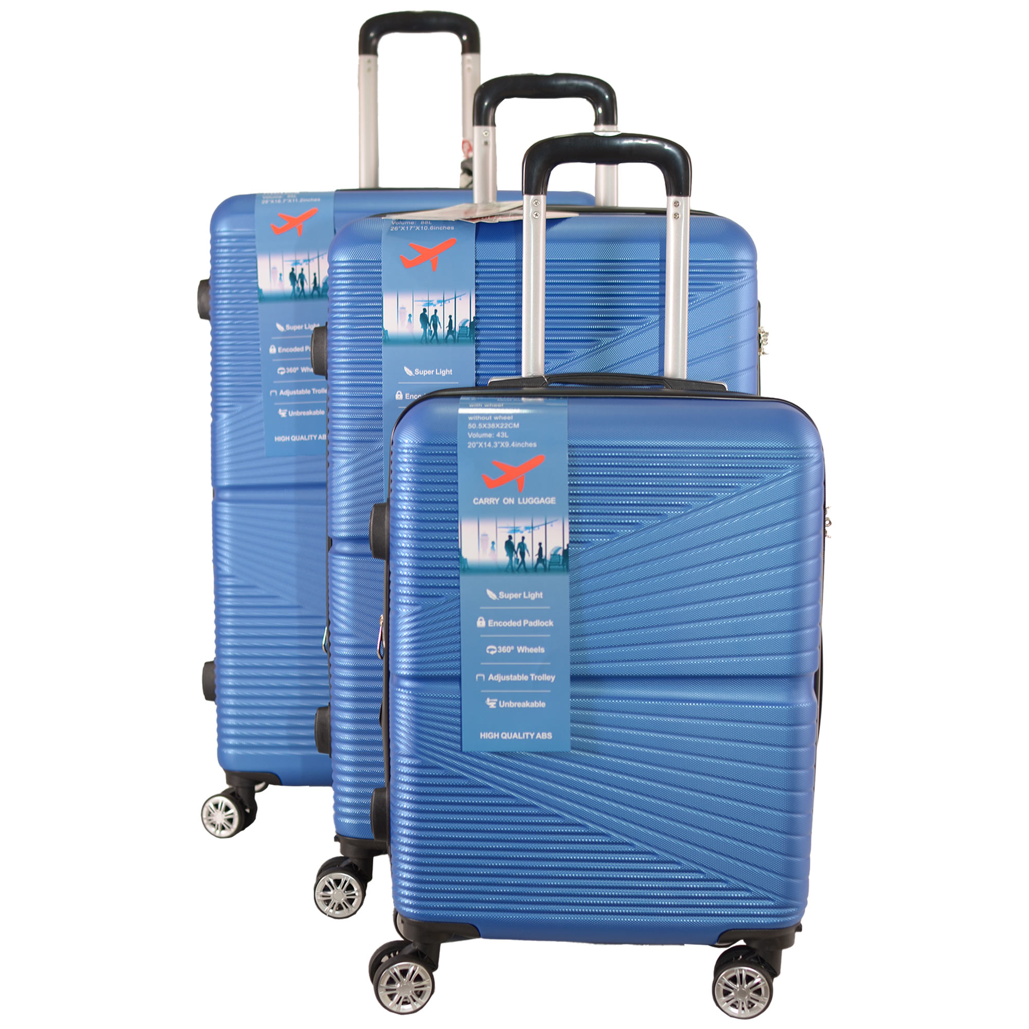 T-HC-12 ROYAL BLUE TRAVEL TROLLEY SUITCASE SET OF 3 - Image 2