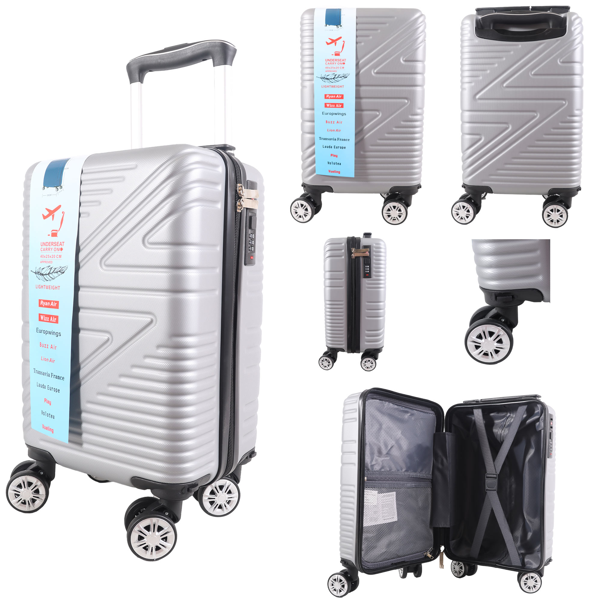 T-HC-US-1624 SILVER RYAN AIR CABIN-SIZED TRAVEL TROLLEY SUITCASE