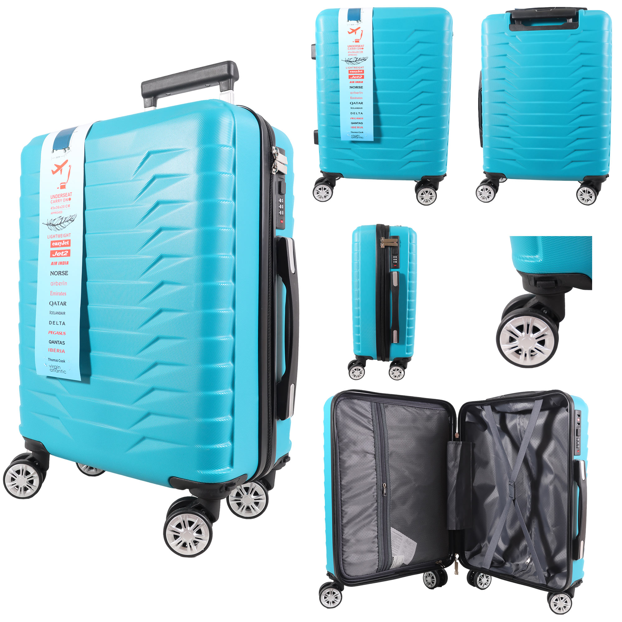 T-HC-US-1827 TEAL CABIN-SIZE EASYJET TRAVEL TROLLEY SUITCASE